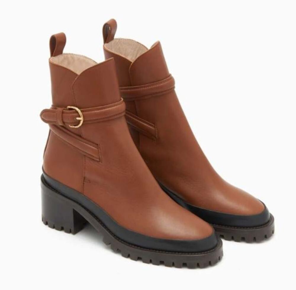 Ulla Johnson Cognac Leather Lennox Lug Sole Ankle Boots Size 38/US 7.5 NIB Fall